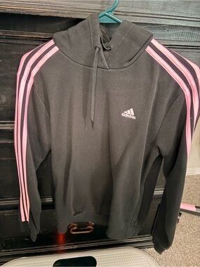 adidas Black Hoodie with Pink Stripe Accents